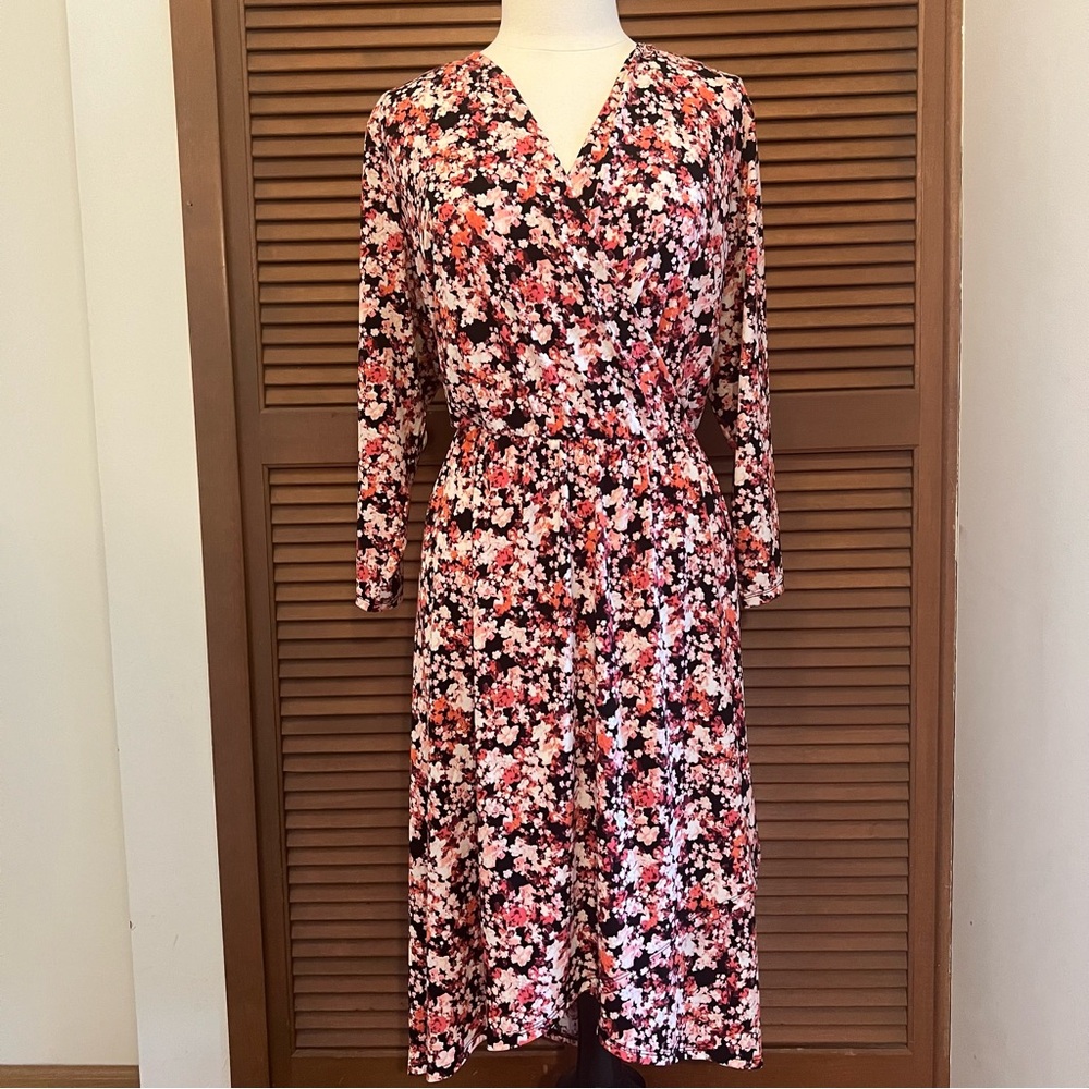 Lane Bryant Pink and Black Floral faux wrap Dress 22/24 petite plus size - Picture 4 of 15